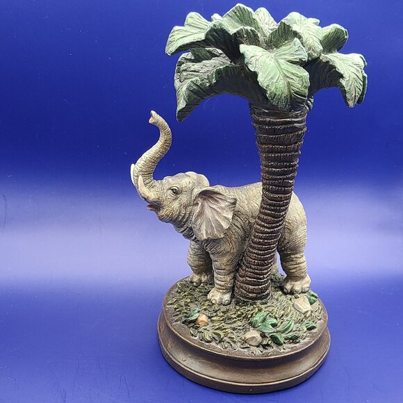 Pacific Rim Vintage Elephant Palm Tree Jungle Taper Candle Stick Holder 12" Tall - Picture 1 of 11